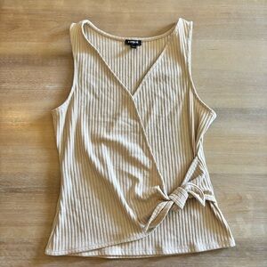 Express Ribbed Surplice Neckline Tie Front Tank in Tan, Medium